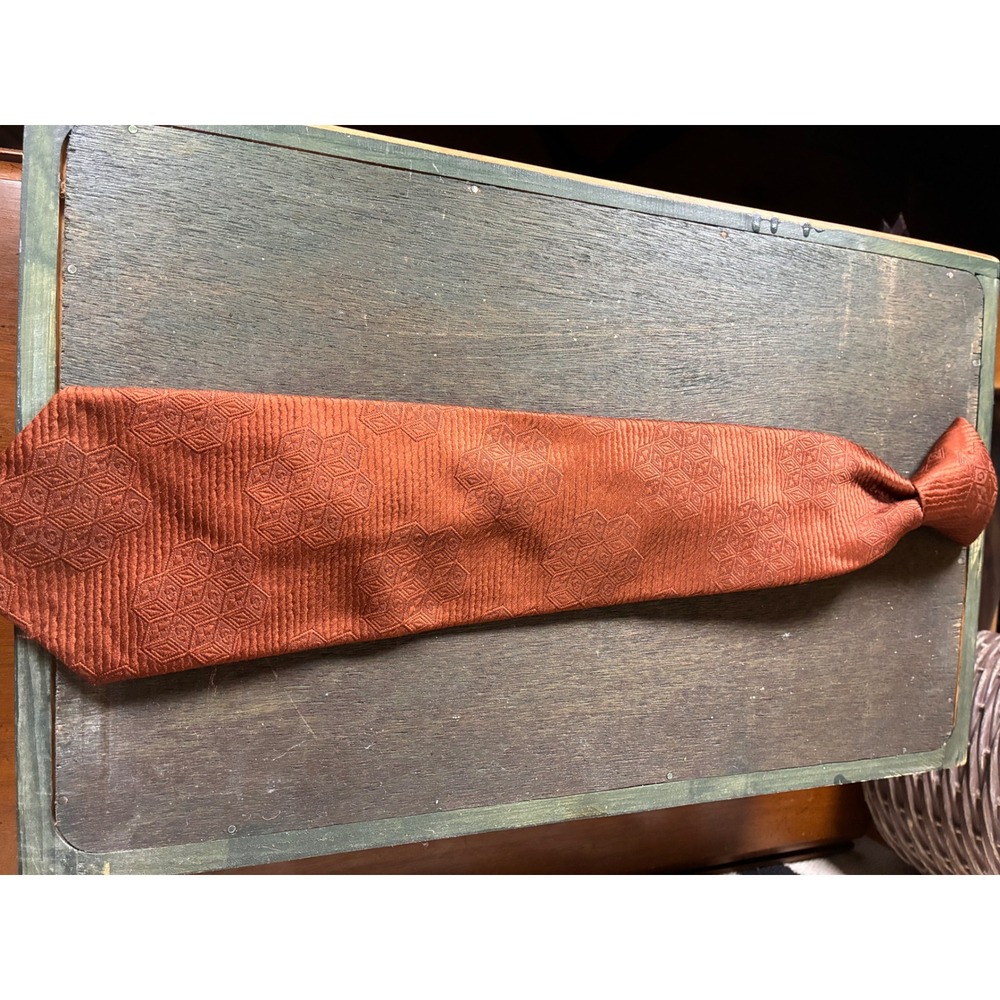 Sears Snapper Necktie Mens OS Rust Orange Excellent Vintage Clip On Geometric